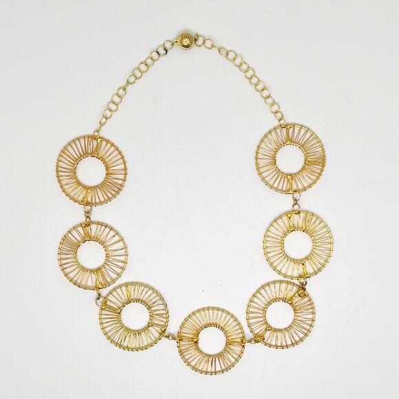 Hand Crafted Jewelry - Handmade Gold Tone Medallion Disc Chain Necklace Handcrafted Artisan